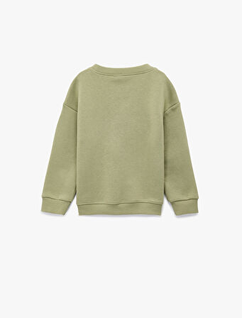 Pamuklu Uzun Kollu Bisiklet Yaka Şardonlu Baskılı Sweatshirt