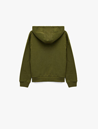 Şardonlu Uzun Kollu Kapşonlu Fermuarlı Sweatshirt