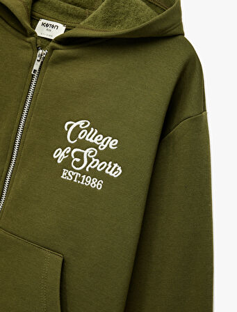 Şardonlu Uzun Kollu Kapşonlu Fermuarlı Sweatshirt