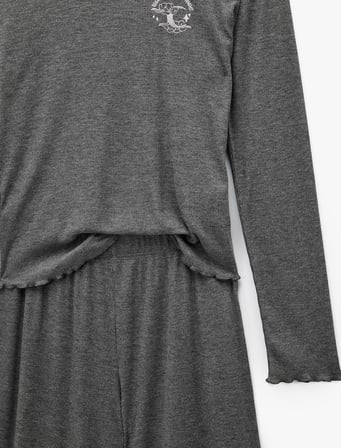 Uzun Kollu Bisiklet Yaka Nakış Detaylı Pijama Takımı