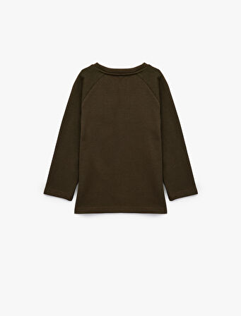 Pamuklu Düğmeli Uzun Reglan Kollu Bisiklet Yaka Sweatshirt