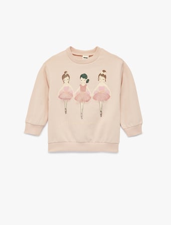Pamuklu Uzun Kollu Bisiklet Yaka Şardonlu Sweatshirt