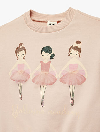 Pamuklu Uzun Kollu Bisiklet Yaka Şardonlu Sweatshirt