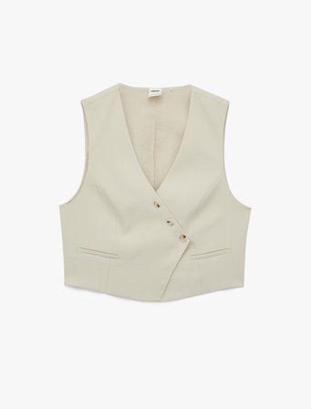 Viskon Kupro Kumaş Asimetrik Kruvaze Crop Yelek
