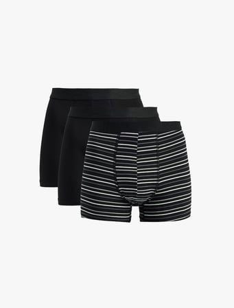 Regular Fit Çizgili Pamuklu 3'lü Boxer Seti