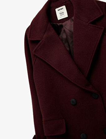 Koton X Melis Ağazat - Kaşe Kaban Kruvaze Uzun Kollu Cepli Düğmeli