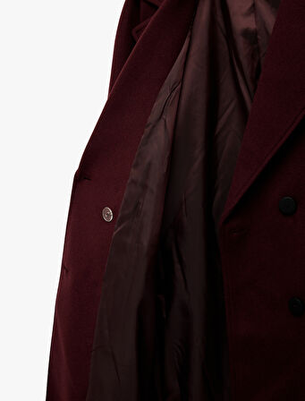 Koton X Melis Ağazat - Kaşe Kaban Kruvaze Uzun Kollu Cepli Düğmeli