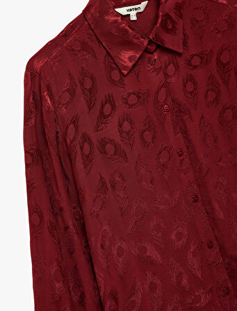 Regular Fit Uzun Kollu Düğmeli Viskon Desenli Gömlek