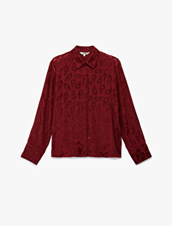 Regular Fit Uzun Kollu Düğmeli Viskon Desenli Gömlek