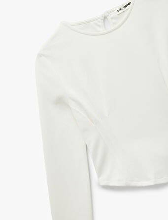 Nervürlü Slim Fit Bisiklet Yaka Uzun Kollu Tişört