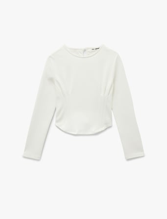 Nervürlü Slim Fit Bisiklet Yaka Uzun Kollu Tişört