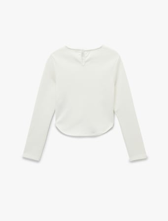 Nervürlü Slim Fit Bisiklet Yaka Uzun Kollu Tişört