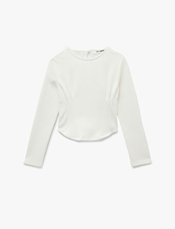 Nervürlü Slim Fit Bisiklet Yaka Uzun Kollu Tişört