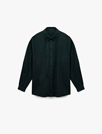 Klasik Yaka Pamuklu Düğmeli Oversize Uzun Kollu Gömlek