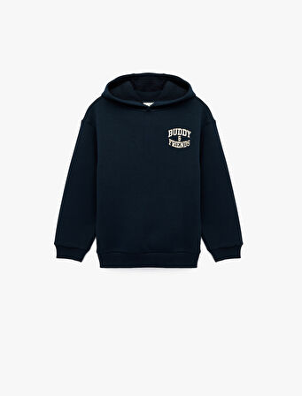 Uzun Kollu Kapşonlu Baskılı Sweatshirt