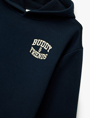 Uzun Kollu Kapşonlu Baskılı Sweatshirt