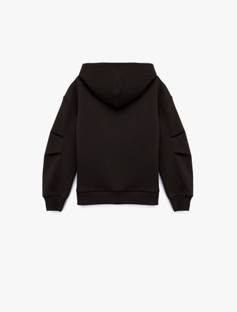 Uzun Kollu Cepli Basic Fermuarlı Şardonlu Kapşonlu  Sweatshirt