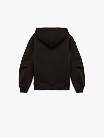Uzun Kollu Cepli Basic Fermuarlı Kapşonlu Sweatshirt
