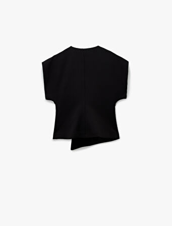 Kolsuz Metal Aksesuarlı Düğmeli Asimetrik Kruvaze Yaka Yelek