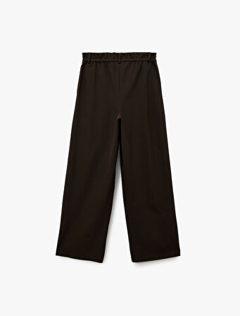 Beli Bağcıklı Bağlamalı Cepli Düz Geniş Paça Kumaş Pantolon