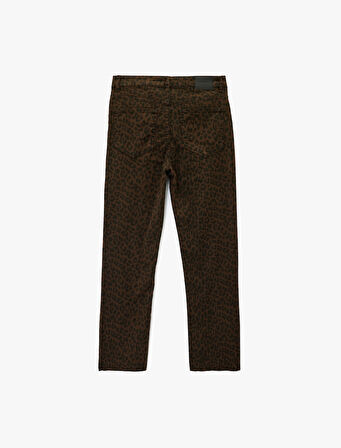 Dar Kesim Cepli Leopar Desenli Jean Pantolon - Flare Fit Crop Jeans