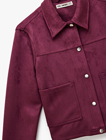 Çıtçıt Düğmeli Cep Detaylı Klasik Yaka Uzun Kollu Suni Süet Gömlek