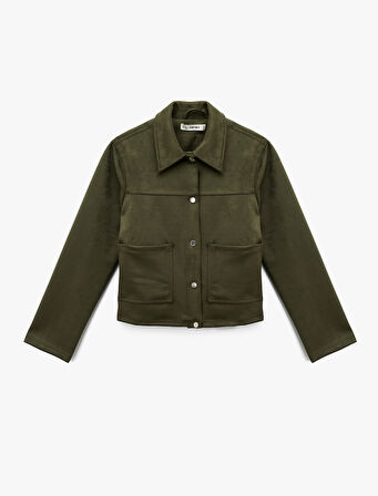 Çıtçıt Düğmeli Cep Detaylı Klasik Yaka Uzun Kollu Suni Süet Gömlek