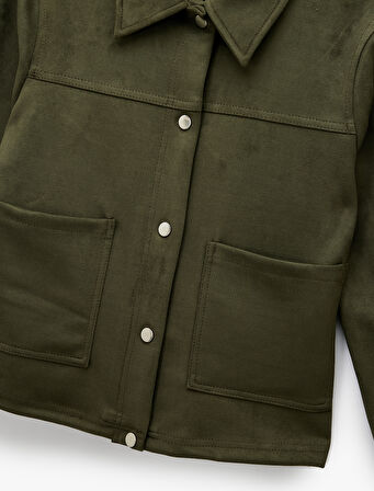 Çıtçıt Düğmeli Cep Detaylı Klasik Yaka Uzun Kollu Suni Süet Gömlek