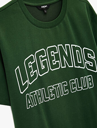 Regular Fit Kısa Kollu Pamuklu Bisiklet Yaka Baskılı Spor Tişört