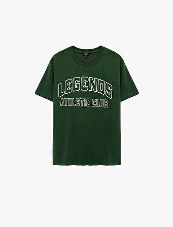 Regular Fit Kısa Kollu Pamuklu Bisiklet Yaka Baskılı Spor Tişört