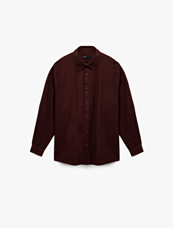 Klasik Yaka Pamuklu Düğmeli Oversize Uzun Kollu Gömlek