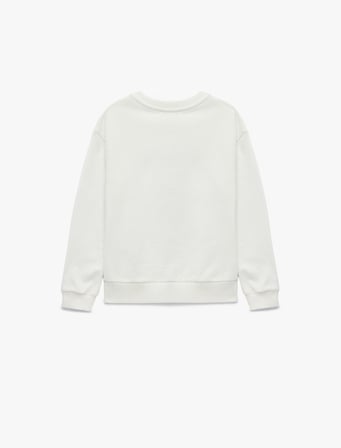 Pamuklu Uzun Kollu Bisiklet Yaka Baskılı Şardonlu Sweatshirt