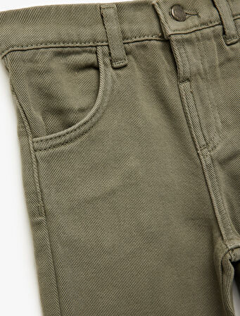 Pamuklu Cepli Beli Lastikli Düğmeli Denim Pantolon