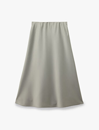 Slim Fit Beli Lastikli Midi Saten Etek