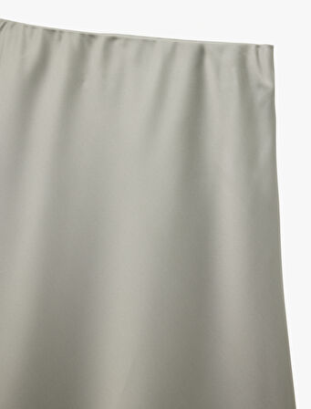 Slim Fit Beli Lastikli Midi Saten Etek
