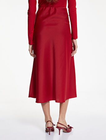 Slim Fit Beli Lastikli Midi Saten Etek