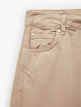 Düz Paça Bol Kesim Düğmeli Cepli Jean Pantolon - Loose Straight Fit Jean