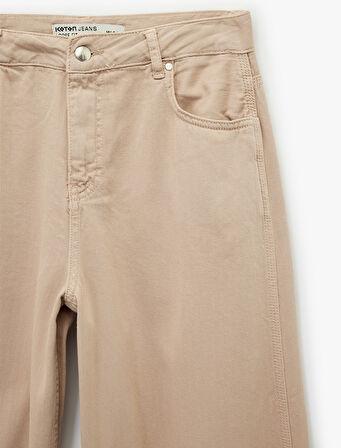 Düz Paça Bol Kesim Düğmeli Cepli Jean Pantolon - Loose Straight Fit Jean