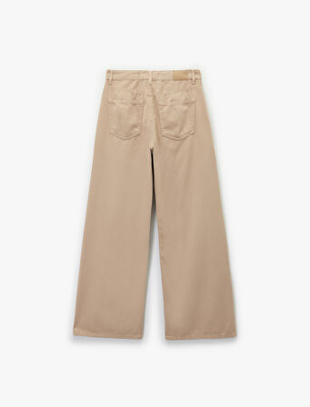 Düz Paça Bol Kesim Düğmeli Cepli Jean Pantolon - Loose Straight Fit Jean