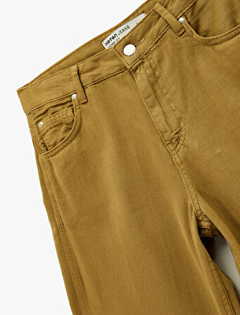 Düz Paça Bol Kesim Düğmeli Cepli Jean Pantolon - Loose Straight Fit Jean