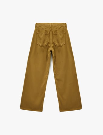 Düz Paça Bol Kesim Düğmeli Cepli Jean Pantolon - Loose Straight Fit Jean