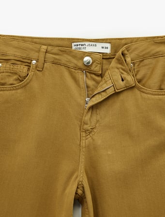 Düz Paça Bol Kesim Düğmeli Cepli Jean Pantolon - Loose Straight Fit Jean