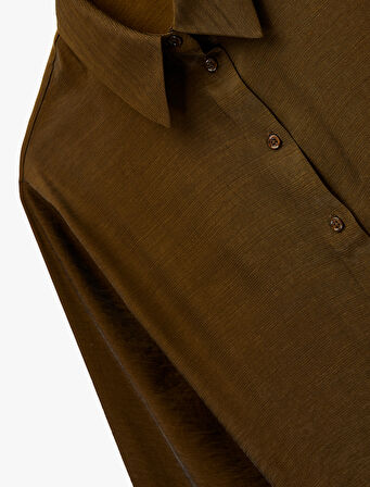 Uzun Kollu Düğmeli Viskon Saten Görünümlü Gömlek