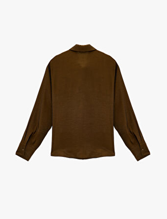 Uzun Kollu Düğmeli Viskon Saten Görünümlü Gömlek