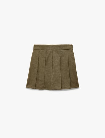 Slim Fit Kalın Pileli Mini Etek