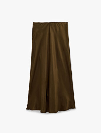 Slim Fit Balık Kesim Midi Boy Saten Etek