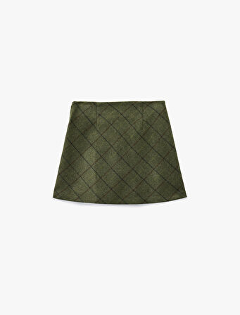 A Kesim Kareli Kışlık Mini Etek