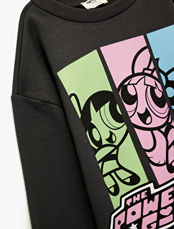 Şardonlu Uzun Kollu Bisiklet Yaka Lisanslı Powerpuff Girls Oversize Sweatshirt