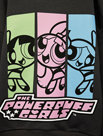 Şardonlu Uzun Kollu Bisiklet Yaka Lisanslı Powerpuff Girls Oversize Sweatshirt