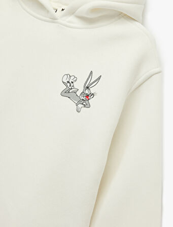 Lisanslı Bugs Bunny Baskılı Uzun Kollu Kapşonlu Oversize Sweatshirt